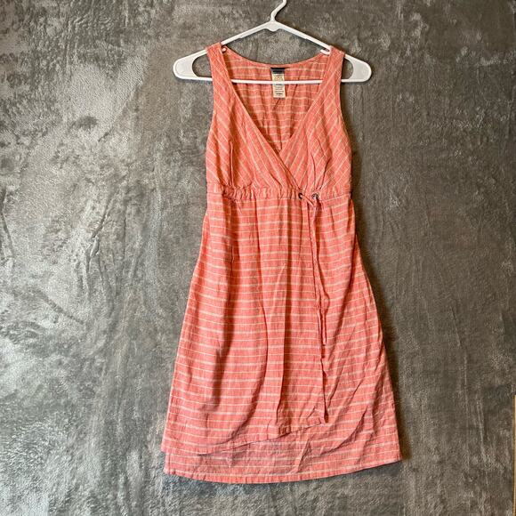 Patagonia Island Hemp Crossover Dress Sz 0 Chambray Stripe Catalan Coral - Picture 1 of 6